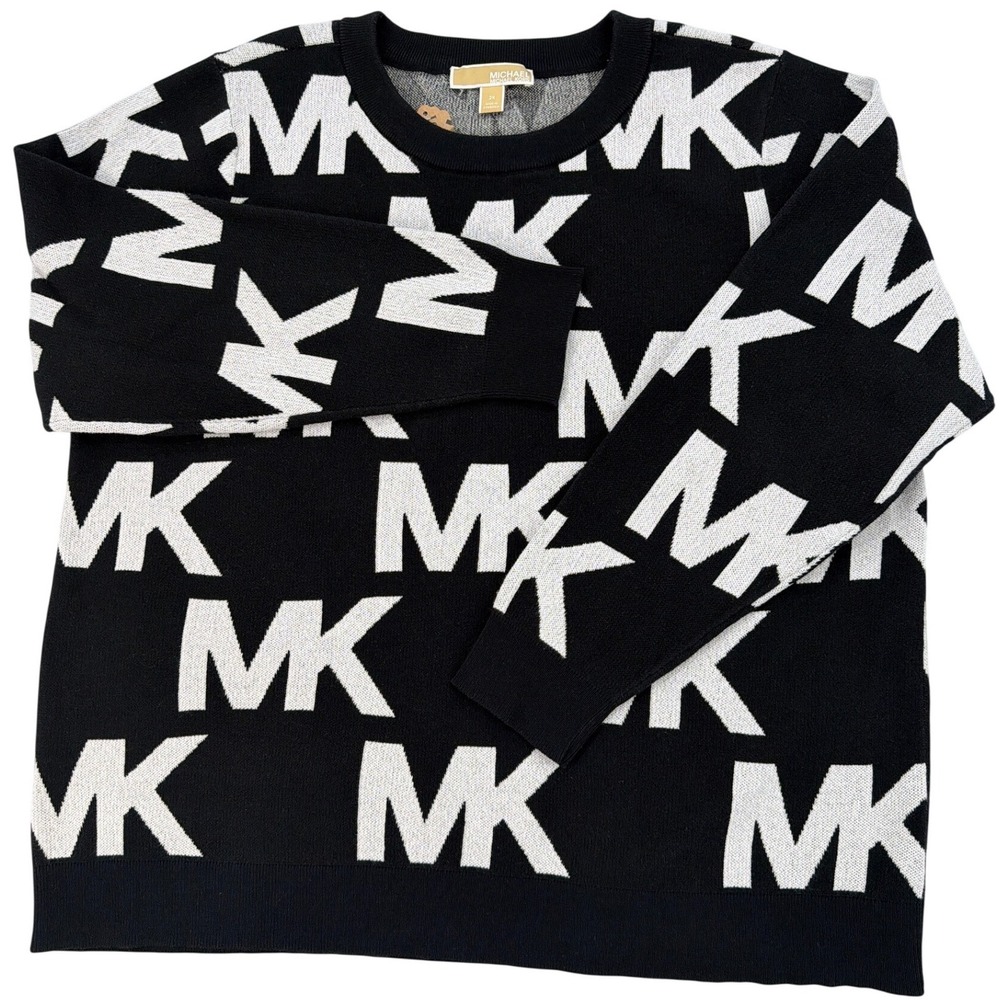 Michael Kors MK Logo Knit Sweater 2X Black White Streetwear Designer